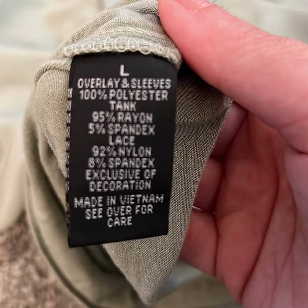 A. Byer lace detail top, sage green, size L GUC! - Picture 7 of 7